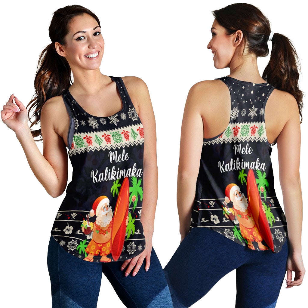 Hawaiian Christmas Women Racerback Tank Santa Claus Surfing Simple Style Navy Ha91501