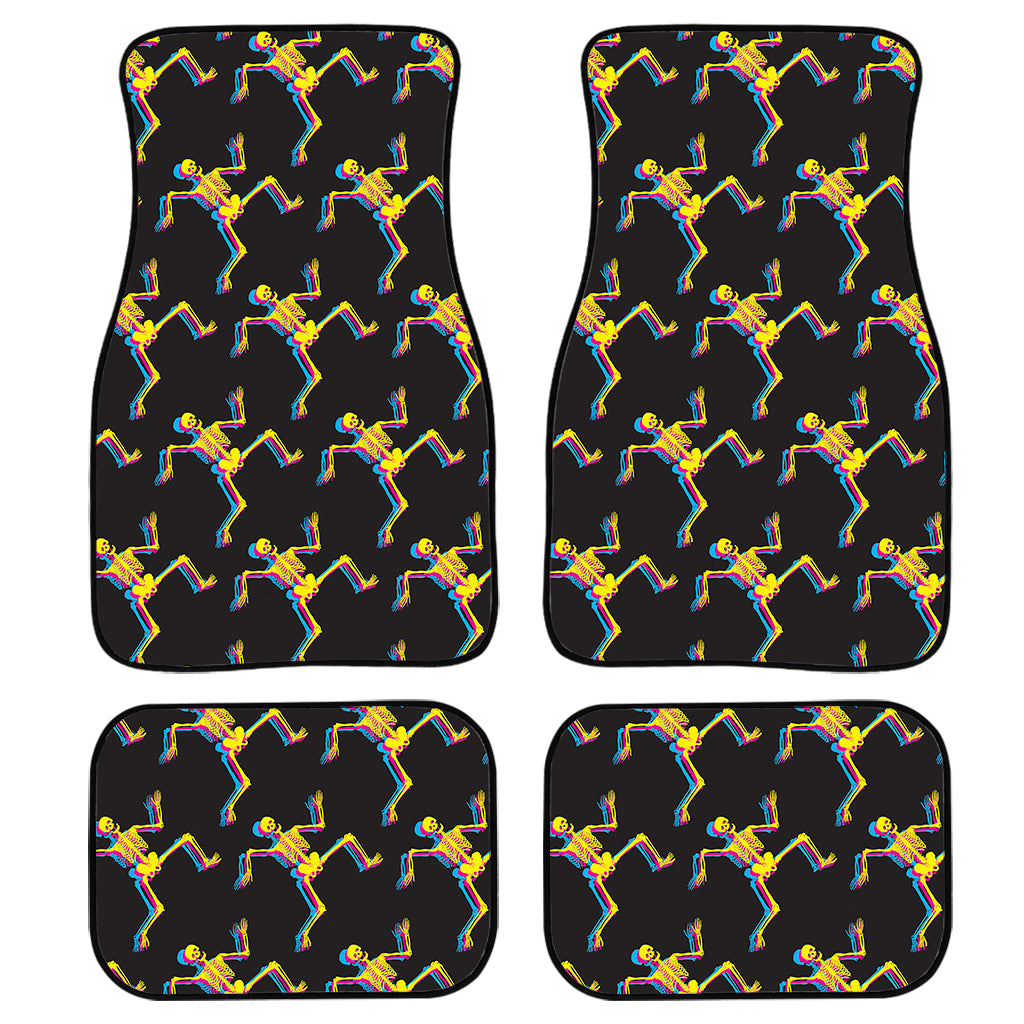 Trippy Dancing Skeleton Pattern Print Front And Back Car Floor Mats, Front Car Mat