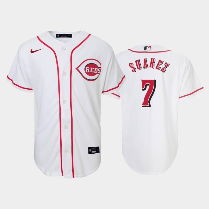 7 Eugenio Suarez Youth Reds Home White Jersey