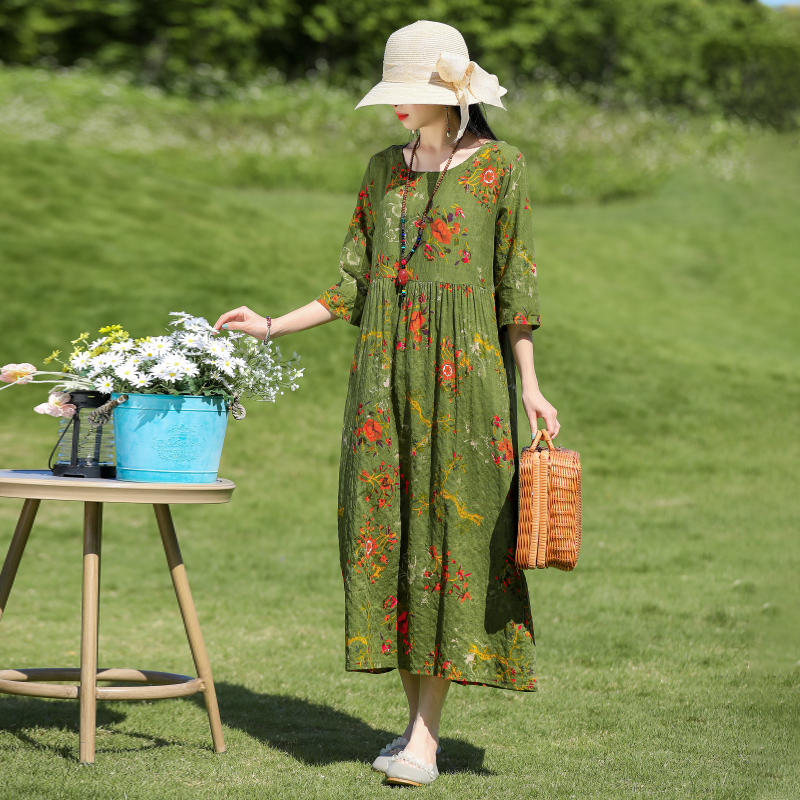 2022 New Thin Soft Cozy Loose Prairie Chic Spring Summer Dress Print Floral Holiday Outdoor Travel Casual Women Midi Dress alx