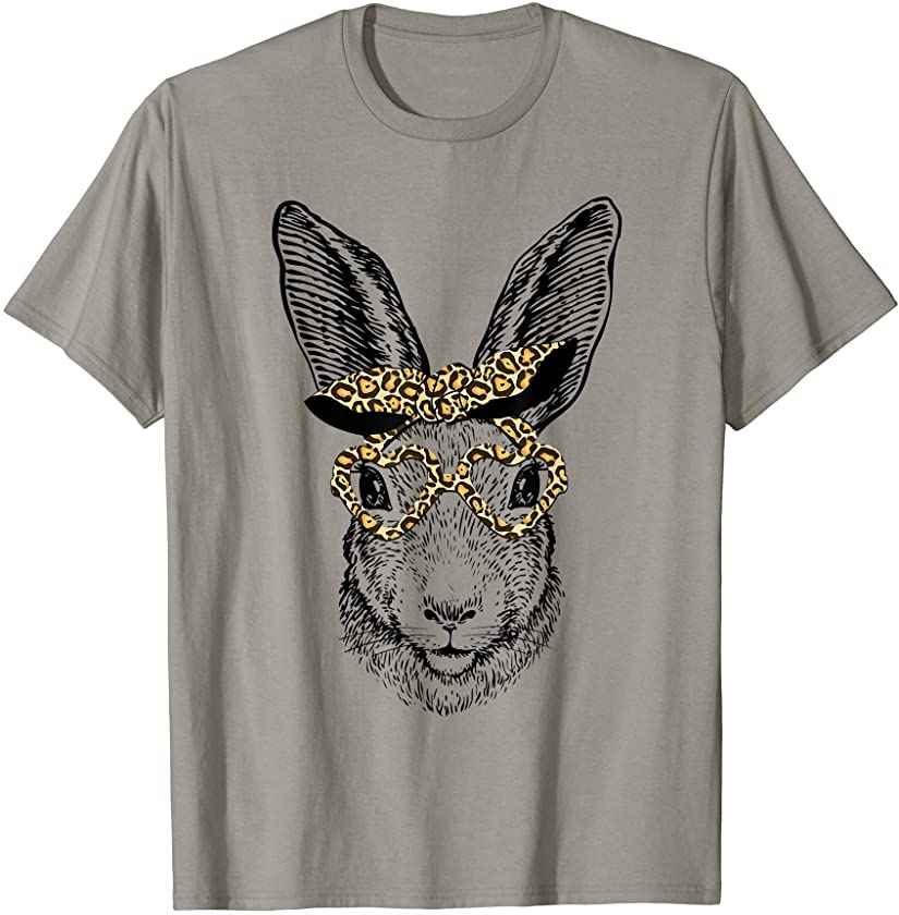 Cute Bunny Face Shirt Leopard Print Bandana Glasses EASTER T-Shirt