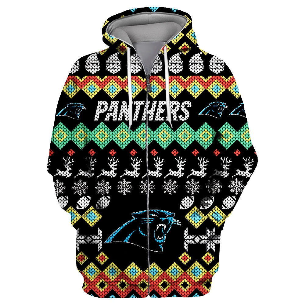 Carolina Panthers Colorful Christmas Zipper Hoodie