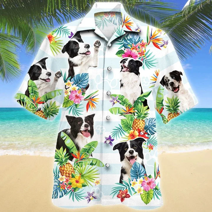 Border Collie Dog Tropical Flower Summer Beach Palm Tree Pattern Hawaii Shirt Ha48596