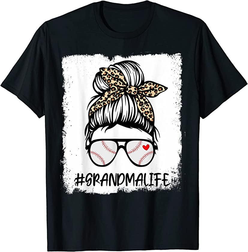 Bleached Baseball Grandma Life Leopard Messy Bun Game Day T-Shirt