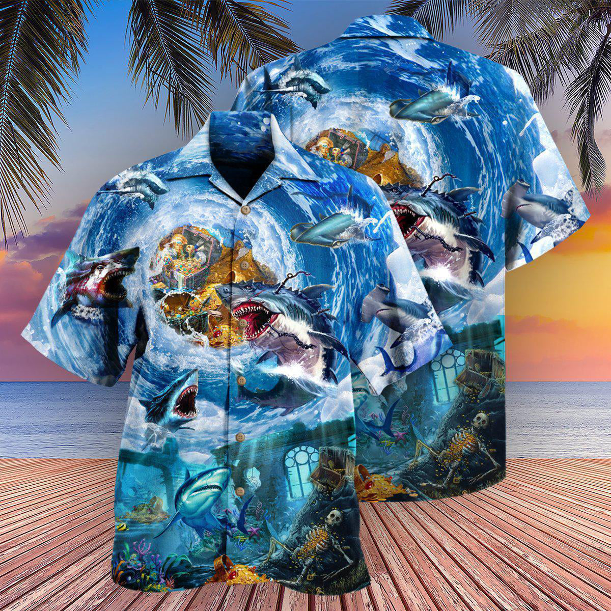 Shark Treasure Blue Ocean Hawaiian Shirt