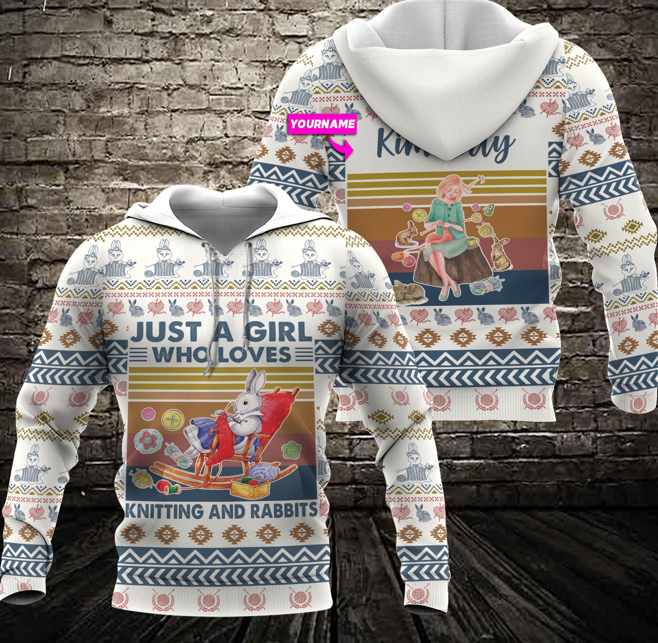 Just A Girl Who Loves Knitting And Rabbits All Over Prints 3D Personalized Hoodie Zip Hu