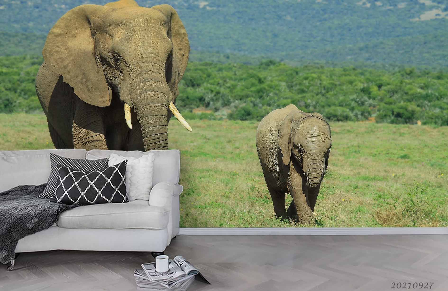 3D Green Forest Animal Elephant Wall Mural Wallpaper Lqh 48