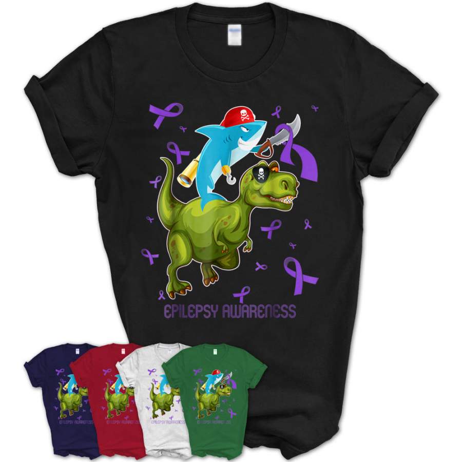 Shark Dinosaur Epilepsy Warrior T Shirt Gift Men Women Kids