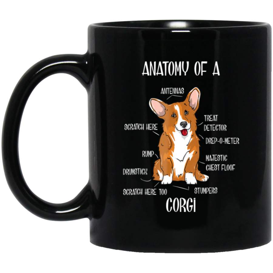 Dog Anatomy, Cute Welsh Corgi Puppy Biology Gift Black Mug Pet Owner, Dog Dad Mom Lover, Best Friends Gifts Funny Sayings Slogan Cute