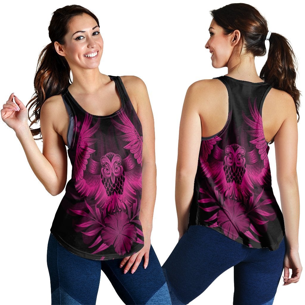 Hawaii Owl Hibiscus Plumeria Polynesian Racerback Tank Pink Ah Ha98579