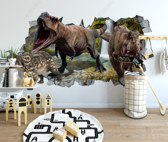 3D Broken Wall Animal Dinosaur Wall Mural Wallpaper Lqh 5