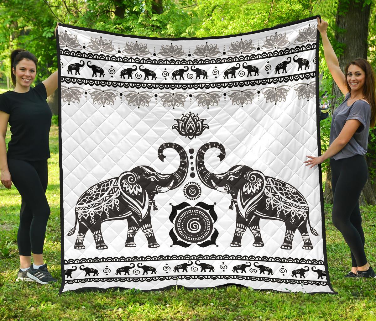 White Mandala Elephant Quilt