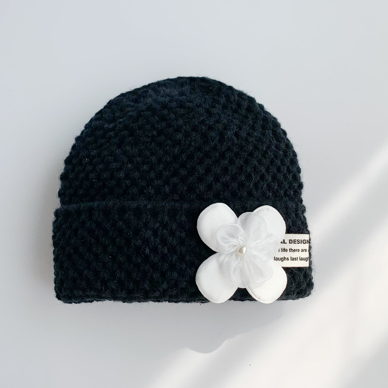 Japanese Knitted Hat Women’s Korean Autumn New Product All-match Autumn and Winter Flowers Warm Ear Protection Wool Hats alx