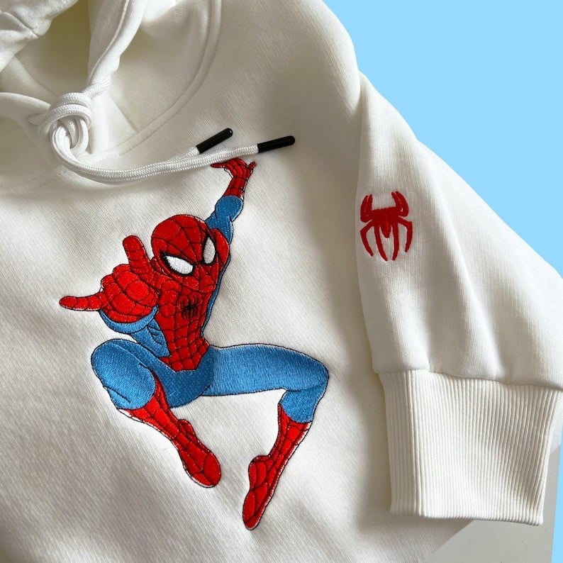 Spiderman Embroidered Hoodie With Sleeve Embroidery Embroidered T-Shirt Sweatshirt Hoodie