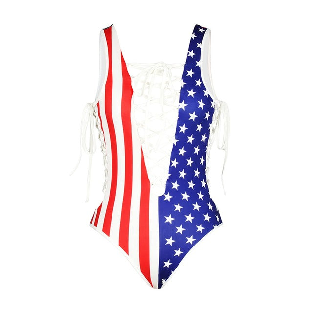 New Sexy Bandage One Piece Swimsuit Sets Deep V Swimwear 3D Skull