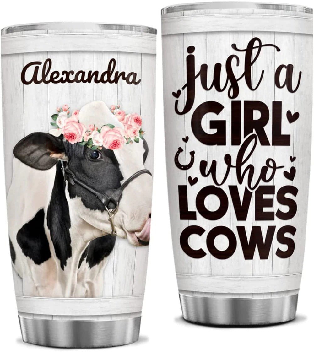 Cow Lover Tumbler Just A Girl Who Loves Cow Tumbler 20Oz 30Oz Stainless Steel Cup With Lid Coffee Cup Birthday Christmas Gift For Women Girls Best Friends Sisters Animal Lovers