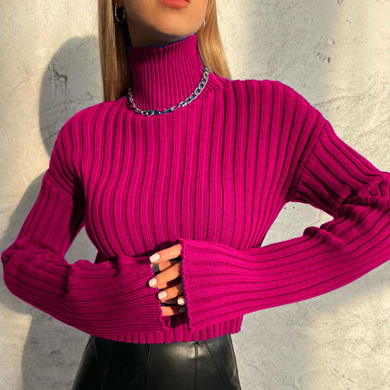 Women’s Sweater Winter Knitted Turtleneck Green Slim Long Flare Sleeve Female Jumper 2022 Fashion Sexy Ladies Pullovers alx