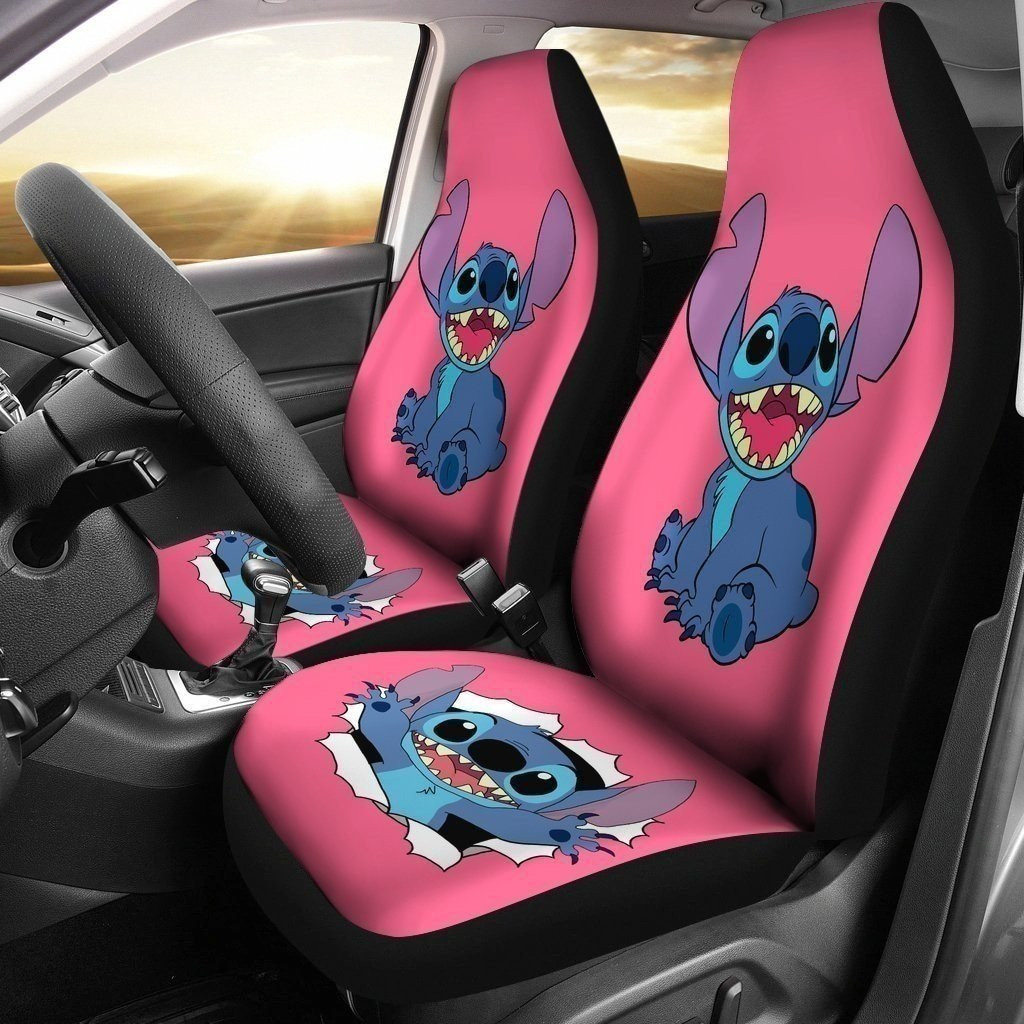 Stitch Pink Car Seat Covers For Who Love – Seat Covers With Leather Pattern Print Will Get 2 Pcs