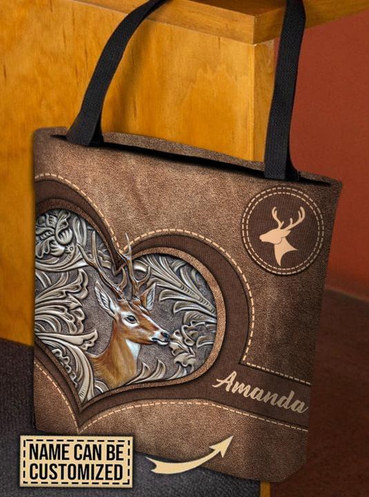 Personalized Deer All Over Tote Bag, Reusable Bag. Woodland Animals. Red Deer Bag