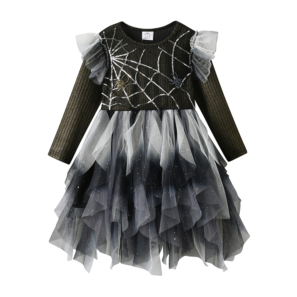 VIKITA Kids Dress for Girl Halloween Layered Mesh Tulle Princess Dress Children Cosplay Festival Birthday Party Clothes 3-12T alx