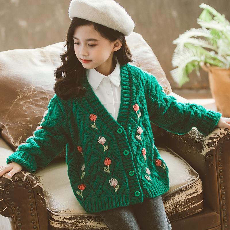 Autumn Children Outerwear Clothing Girls Embroidered Knitted Cardigan Baby Sweaters Kids Wool Blend Baby-clothes Cute Sweater alx