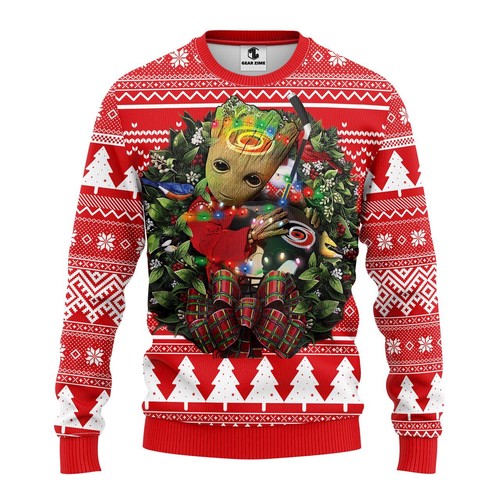 Carolina Hurricanes Groot Hug Christmas Gift For Fan Ugly Wool Sweater Christmas