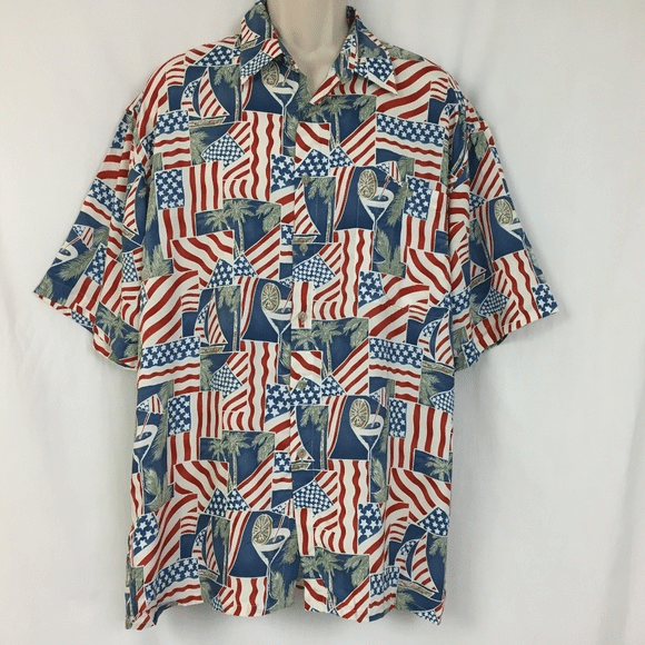 Vtg Campia Moda American Flag Hawaiian Shirt