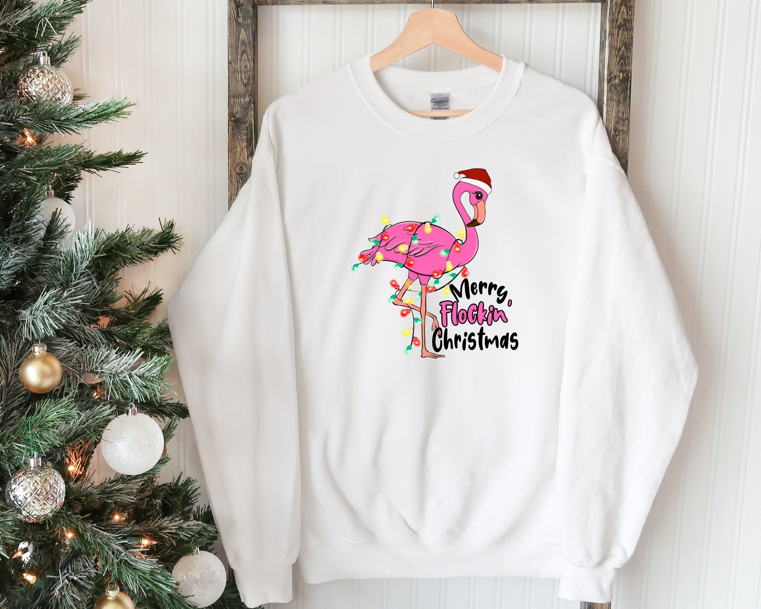 Christmas Sweatshirt, Merry Flockin’ Christmas Sweatshirt, Funny Christmas Gift, Christmas Gift, Merry Christmas Hoodie, Flamingo Christmas