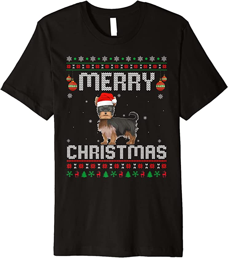 Yorkshire Terrier Merry Xmas Design Matching Ugly Christmas Premium T-Shirt