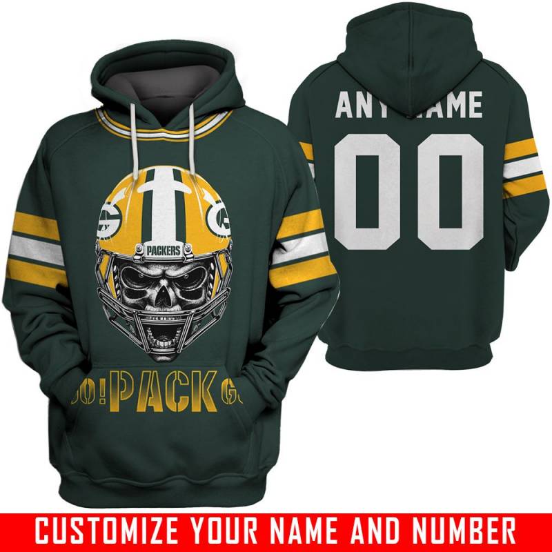 Skull – V1 – Green Bay Packers – CUSTOMIZE NAME AND NUMBER – HOT SALE 3D PRINTED – NOT IN STORE