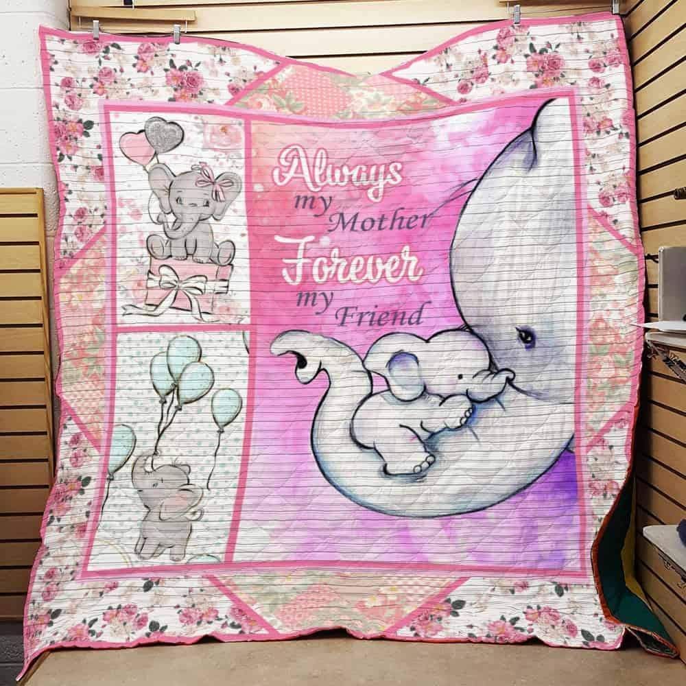 Always My Mother My Friend Elephant  Quilt Blanket