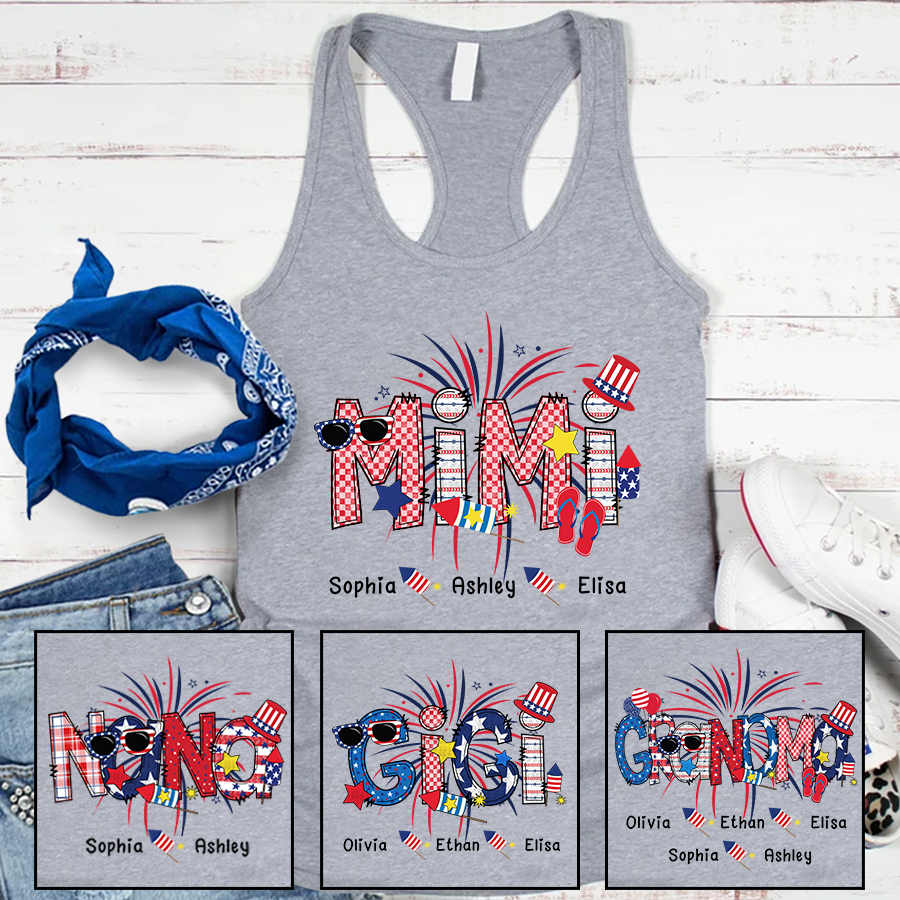 Patriotic Doodle 4Th Of July Mimi And Grandkid Cth01 Tank Top