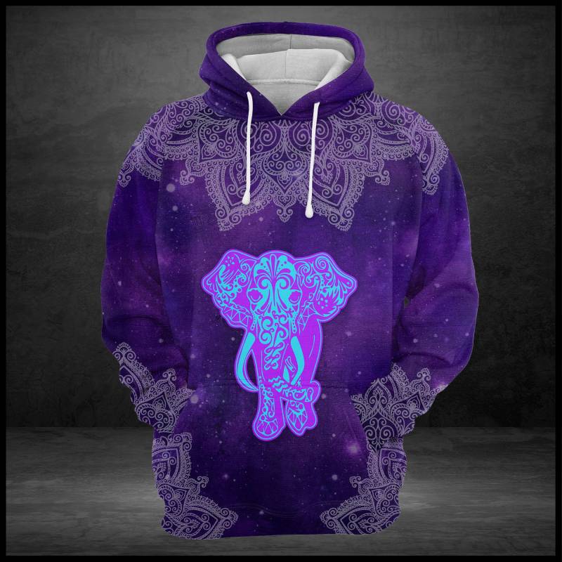 Purple Elephant Mandala G520 – All Over Print Unisex Hoodie