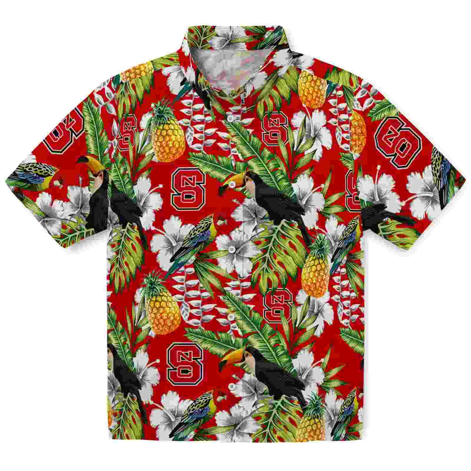 Custom Nc State Wolfpack Tropical Toucan Red Green Hawaiian Shirt