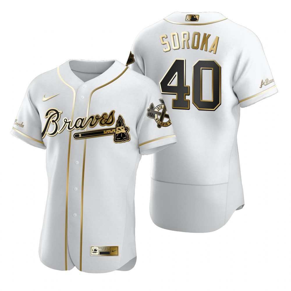 Atlanta Braves #40 Mike Soroka MLB Golden Brandedition White Jersey Gift For Braves Fans