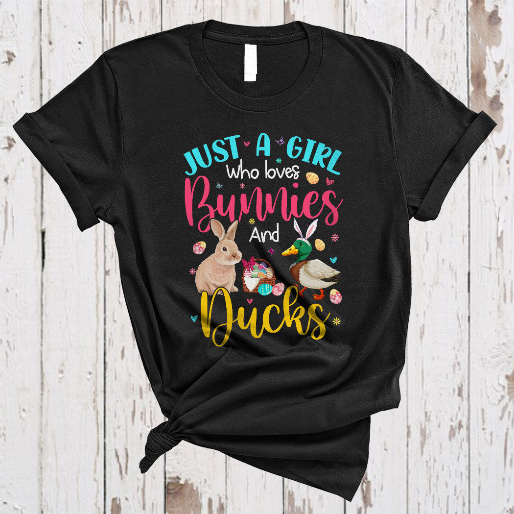 Just A Girl Who Loves Bunnies And Ducks Cute Floral Easter Day Bunny Duck Farmer Lover T-Shirt