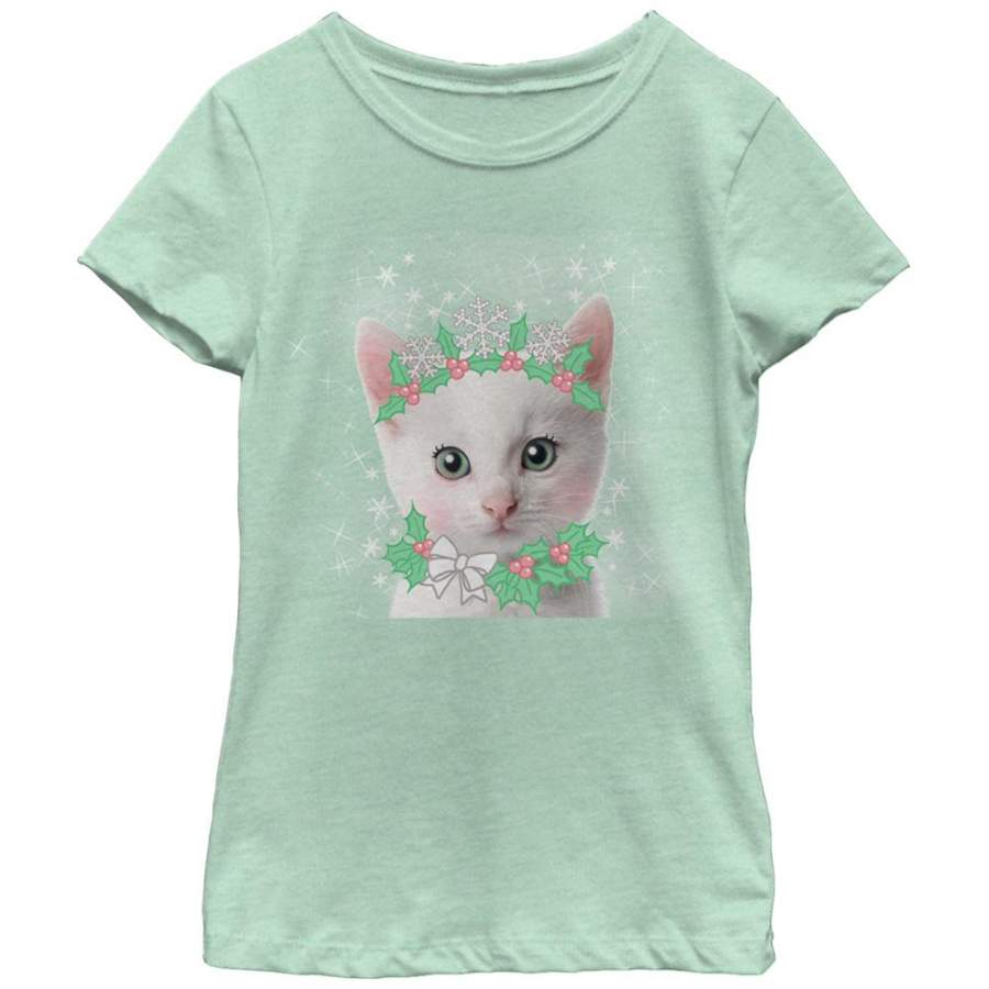 Lost Gods Girl’s Christmas Sugar Cat Fairy  T Shirt Mint S