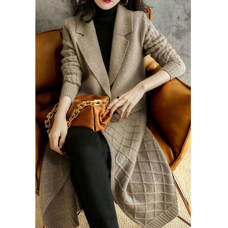 Cashmere cardigan female hemp add thick long sweater autumn winter new fund languid lazy loose sweater coat alx