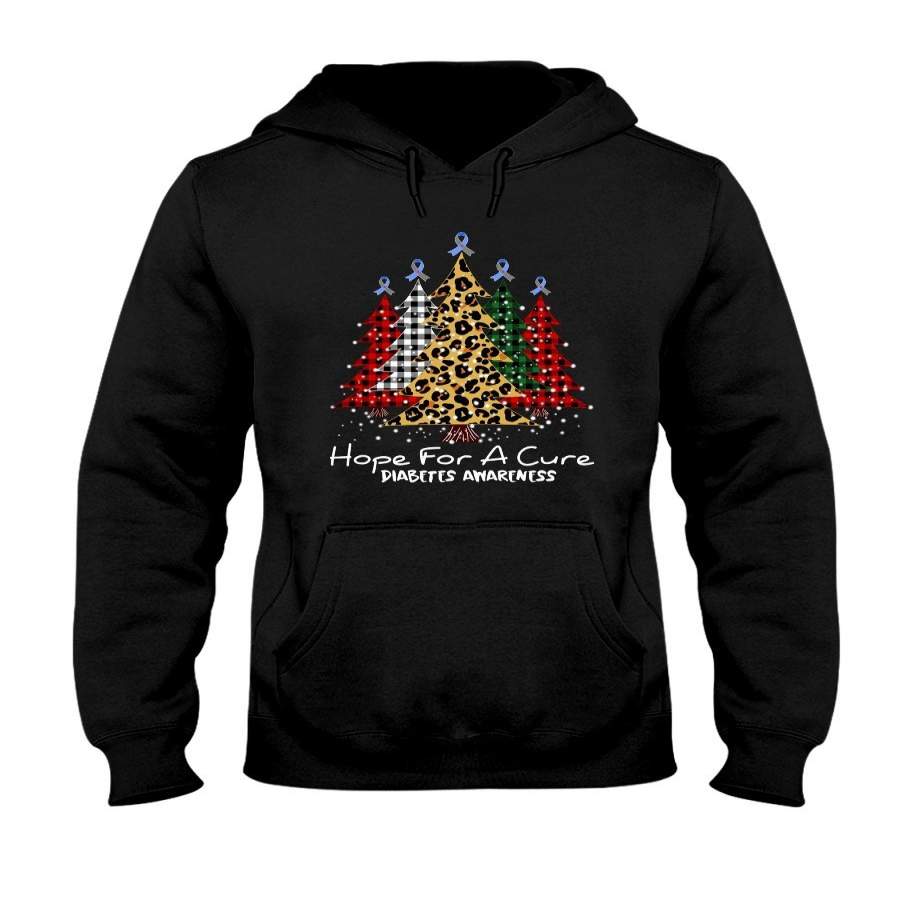 Christmas Trees Hope For A Cure Diabetes Awareness Christmas Gift Black T-Shirt Hoodie