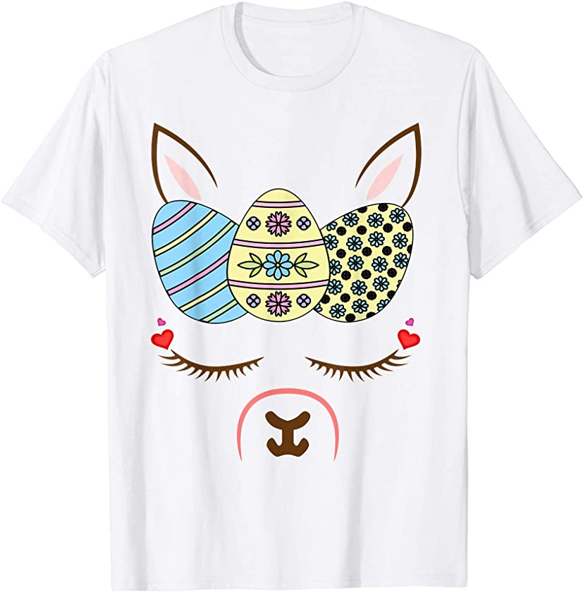 Llama Face Ester Day Alpaca Easter Day Bunny Face Girls Gift T-Shirt