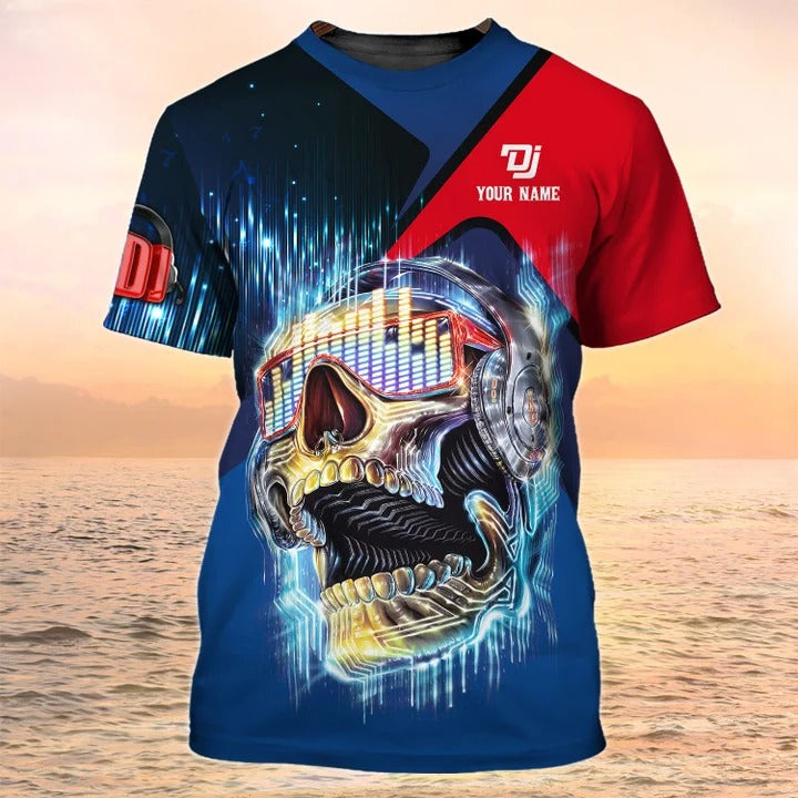 Customized With Name Skull Dj T Shirt Men Women, Skull Shirt For Musican, Music Lover Shirt