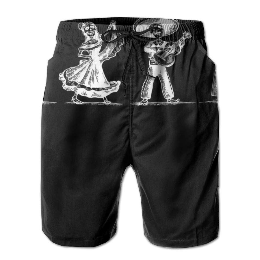 2 Pack Dancing Mexican Skeletons Playing Music Horizontal Poster Men Swim Trunks Drawstring Elastic Waist Quick Dry Beach Shorts with Mesh Lining Swimwear Bathing Suits