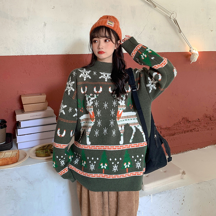 Winter Fashion Half High Neck Pullover Women 2022 Christmas Jumper Knit Sweaters Loose Thickened Knit Outer Wear Jumper Tops alx