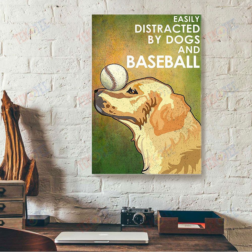 Canvas Prints Easily Distracted Baseball Golden Retriever Vintage Wall Art Canvas Wall Art Home Decoration