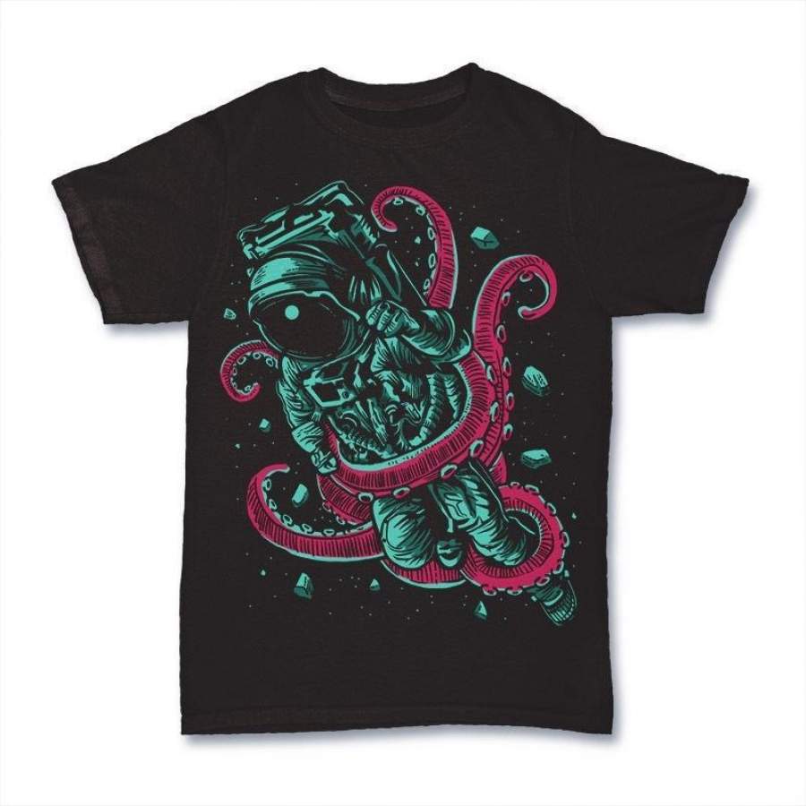 Men’S Fashion Casual Short-Sleeved T-Shirt Astronaut Octopus Mashup Horror T Shirt Mens Funny Tshirts