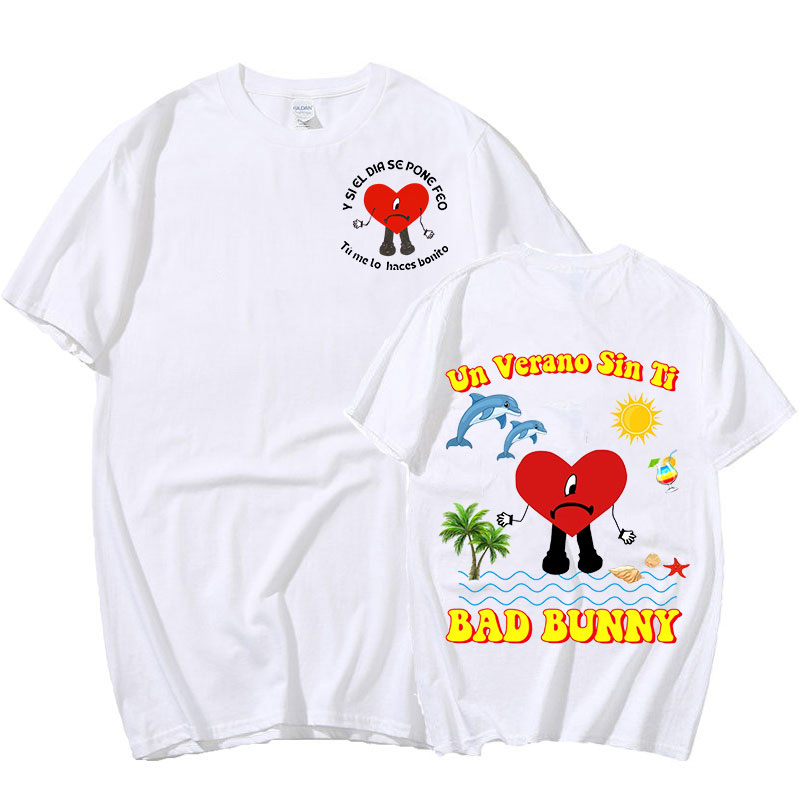 Bad Bunny UN VERANO SIN TI Graphics T Shirt Unisex Hip Hop T Shirts Music Album Double Sided Print Short Sleeve Tees Oversized alx