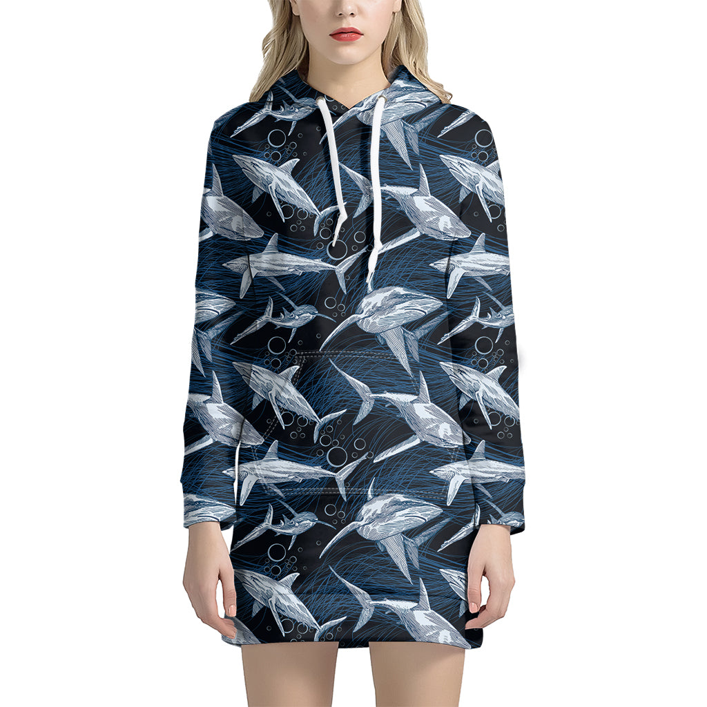 Shark Underwear Pattern Print Women’S Pullover Hoodie Dress