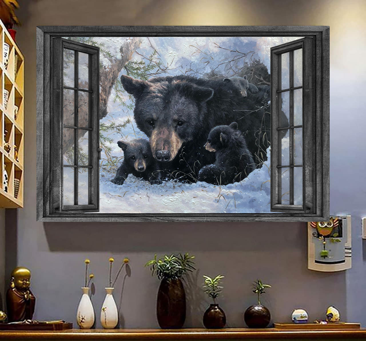 Bear 3D Wall Art Painting Art 3D Wild Animals Lover Bear Winter Home Decoration Gift Idea Mother Day