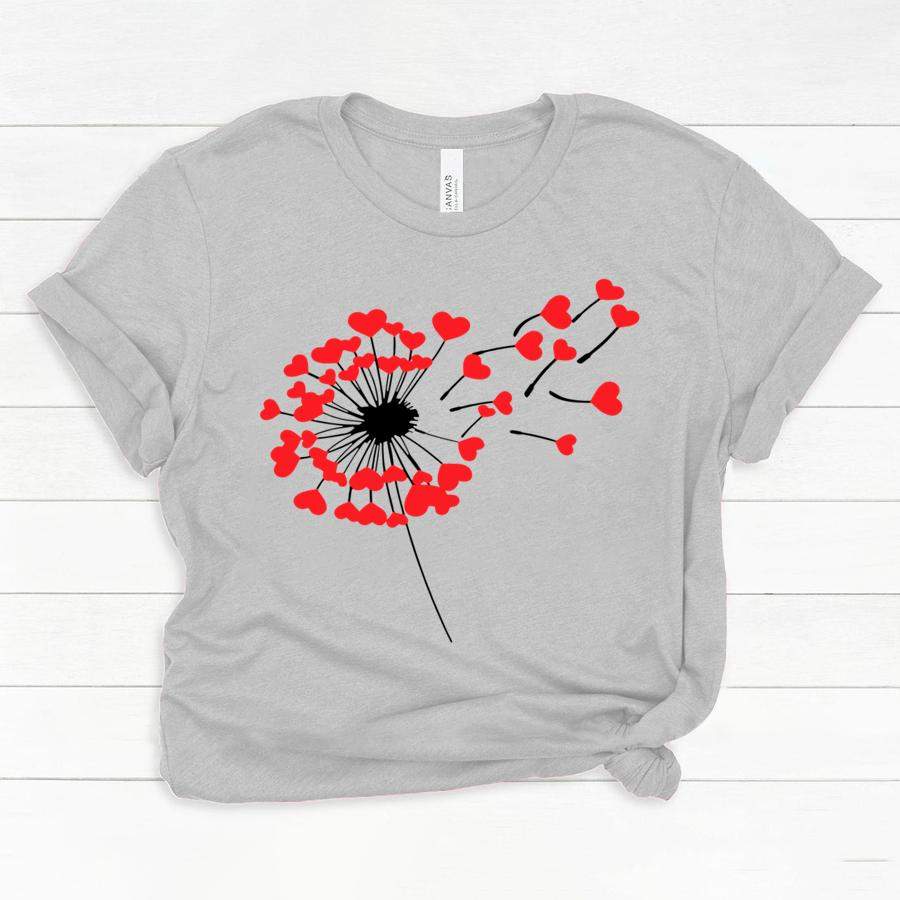 Heart Dandelion Shirt, Dandelion Shirt, Valentine Shirt, Dandelion Wish, Love Shirt