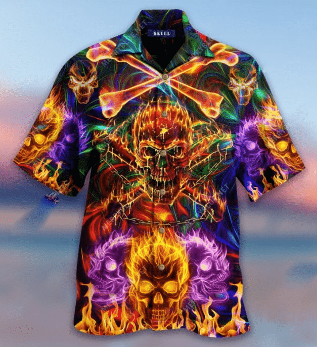 Danger Colorful Flaming Skull Unisex Hawaii Shirts Va Ha109124